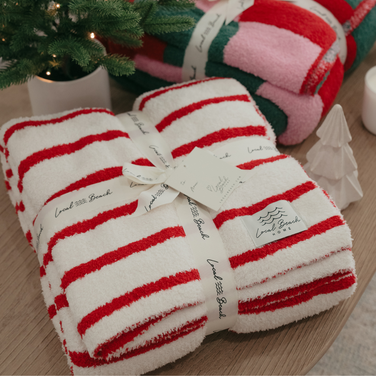 Red/Cream Stripe Cozy Luxe Home Blanket