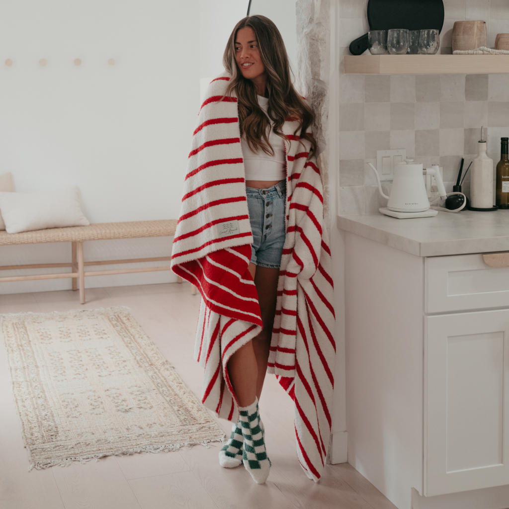 Red/Cream Stripe Cozy Luxe Home Blanket