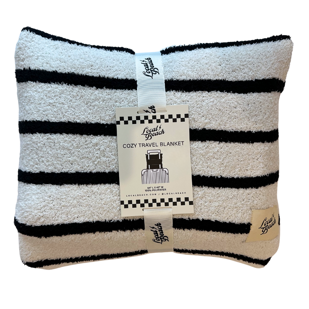Local Beach Stripe Cozy Travel Blanket Black