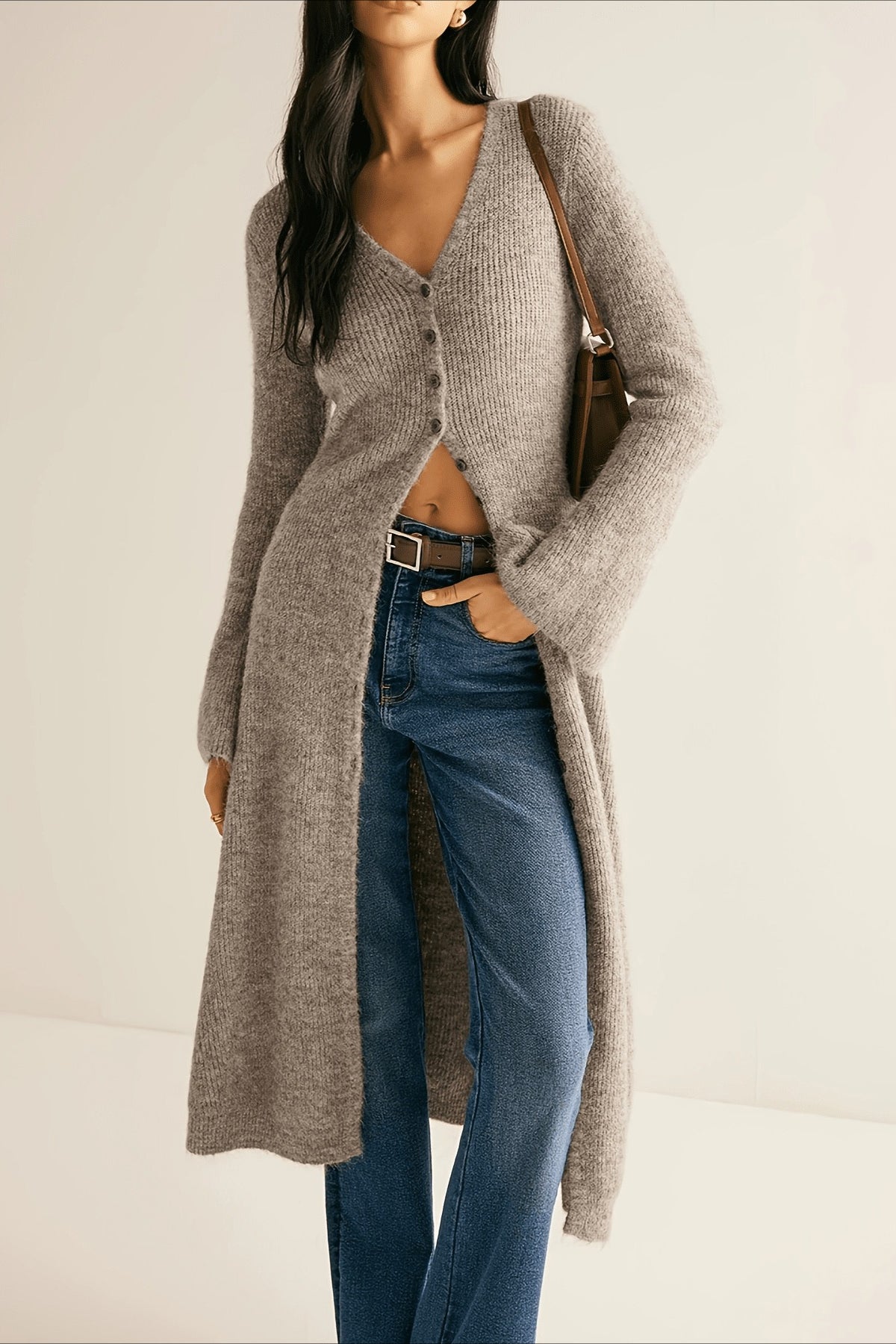 French Retro Elegant Long-Sleeve Mid-Length Knit Cardigan