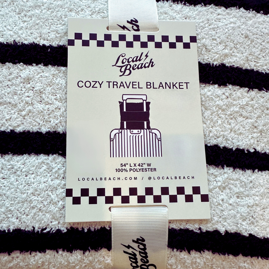 Local Beach Stripe Cozy Travel Blanket Black