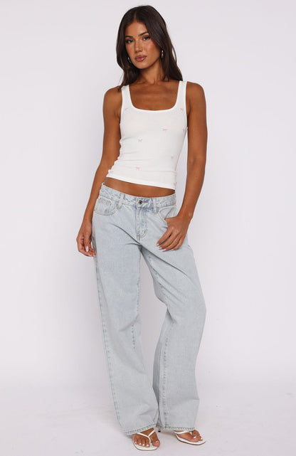 Perfectly Tied Ribbed Tank White