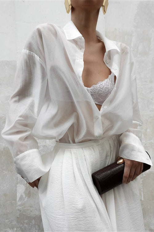Vintage High-End Collared Loose Fit White Blouse