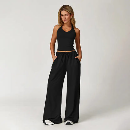 NVWA Women's Summer V Neck Top & Wide Leg Pants Set