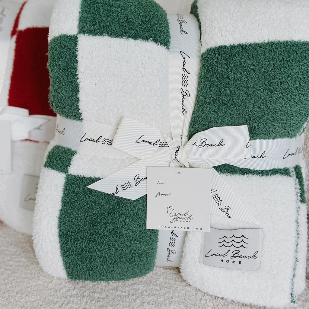 Green/Cream Checker Cozy Luxe Home Blanket