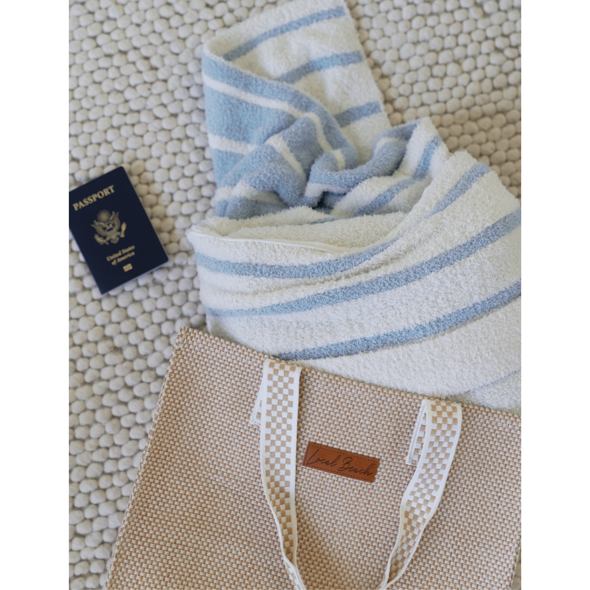Local Beach Stripe Cozy Travel Blanket Blue