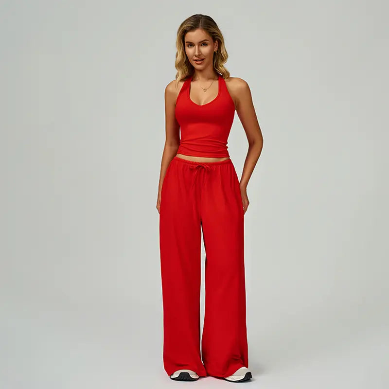 NVWA Women's Summer V Neck Top & Wide Leg Pants Set