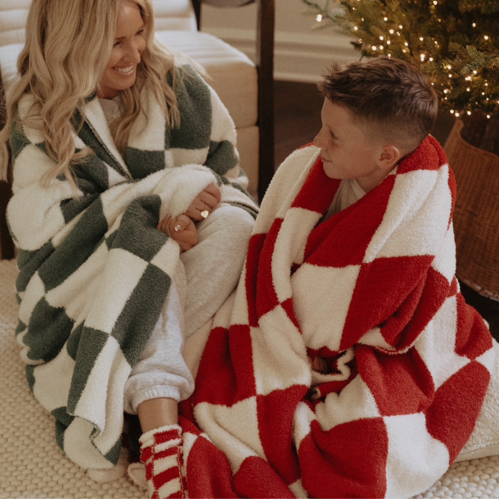 Red/Creme Checker Cozy Luxe Home Blanket