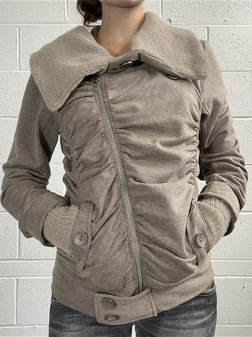 Pleated Lapel Knit Jacket Coat