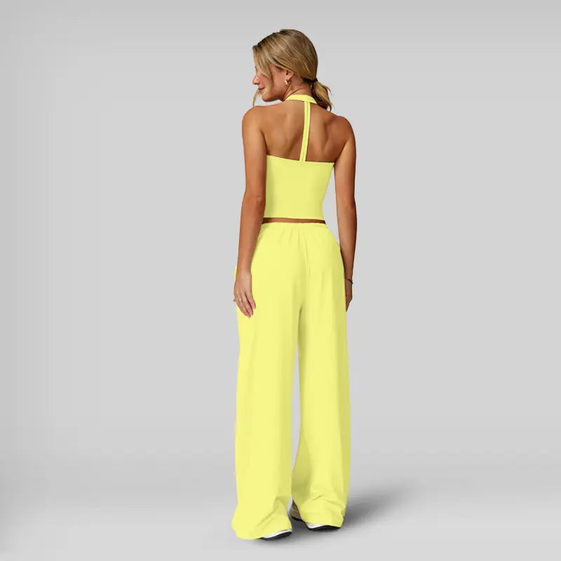 NVWA Women's Summer V Neck Top & Wide Leg Pants Set