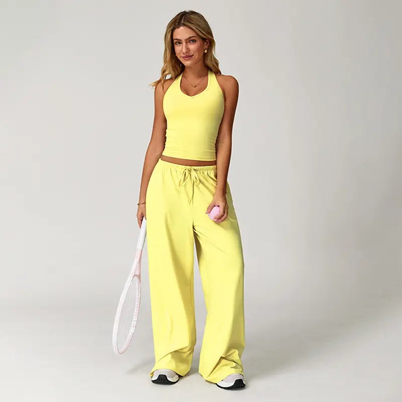 NVWA Women's Summer V Neck Top & Wide Leg Pants Set
