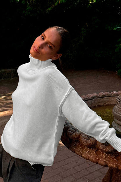 High Neck Patchwork Knit Sweater