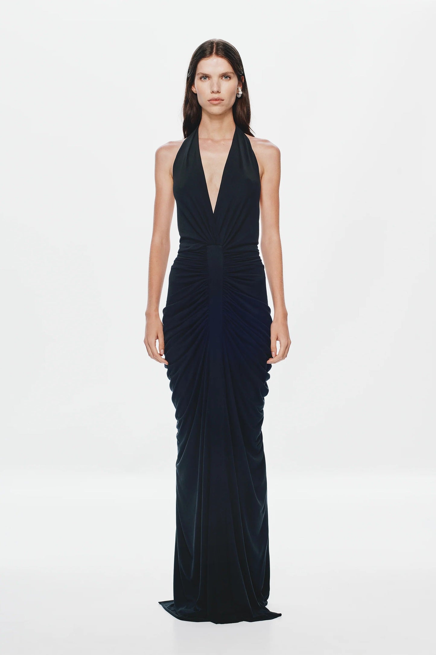 Misha Venus Gathered Cupro Dress - Black