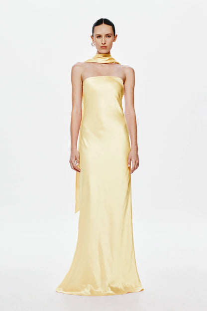 Misha Lilia Satin Gown - Soft Yellow