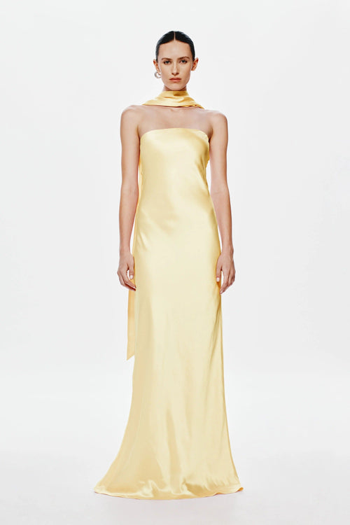 Misha Lilia Satin Gown - Soft Yellow