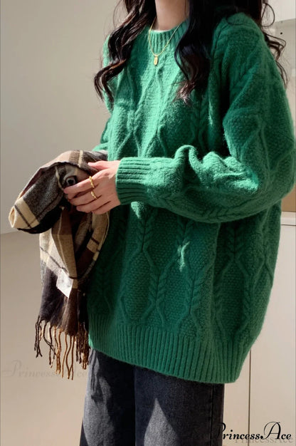 Lazy Style Candy-Colored Cable-Knit Sweater