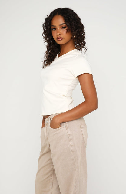 On The Hunt V Neck Top Off White